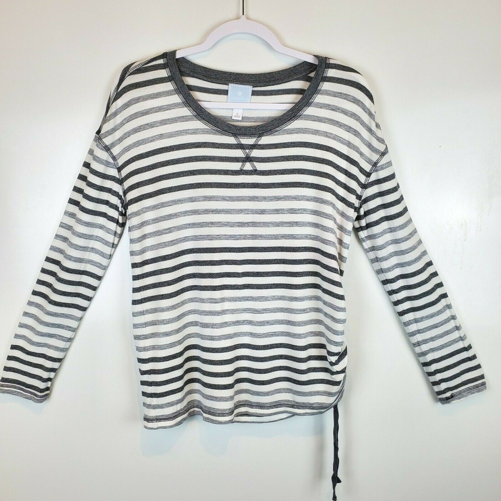 Sunday Womens Size Small Long Sleeve Gray White Striped Pullover Super Soft
